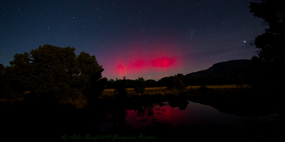 Aurora refected in Snipe Swamp of Redman Bluff Wetlands at Grampians Paradise Camping and Caravan Parkland