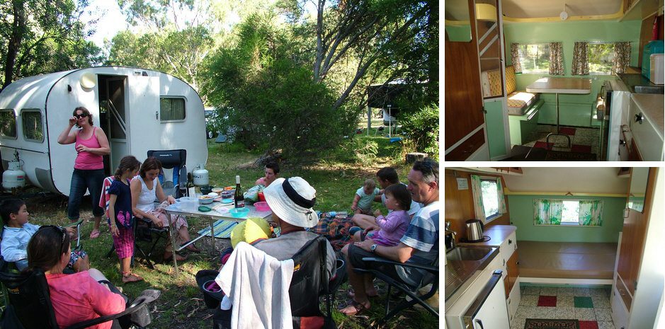 "Koala" our 1959's 3 berth timber clad onsite caravan at Grampians Paradise Camping and Caravan Parkland