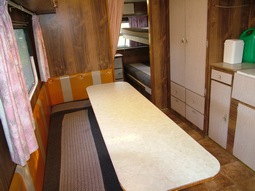 Dinning area in Kangaroo, our 1970's retro onsite caravan at Grampians Paradise Camping and Caravan Parkland