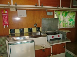 Kitchen in Koala, our 1950's vintage onsite caravan at Grampians Paradise Camping and Caravan Parkland