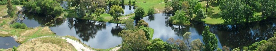 Blue Lake and other ponds of Redman Bluff Wetlands at Grampians Paradise Camping and Caravan Parkland